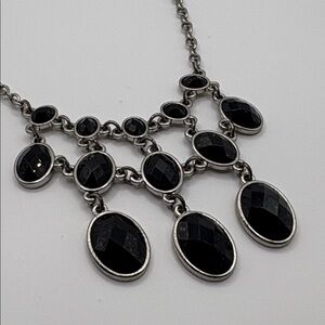 1928 Black and Silver Flapper Statement Necklace 17”